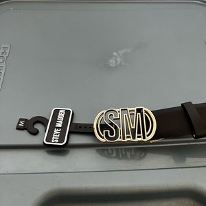 Steve Madden Black Vegan Belt With SM Initialed Buckle